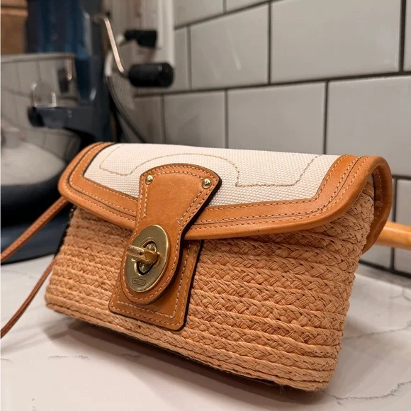 Coach Clutches Wristlets Coach Legacy Y2K Woven Clutch Wristlet Bag Natural Leather Trim Turnlock  Coastal Clutches Wristlets